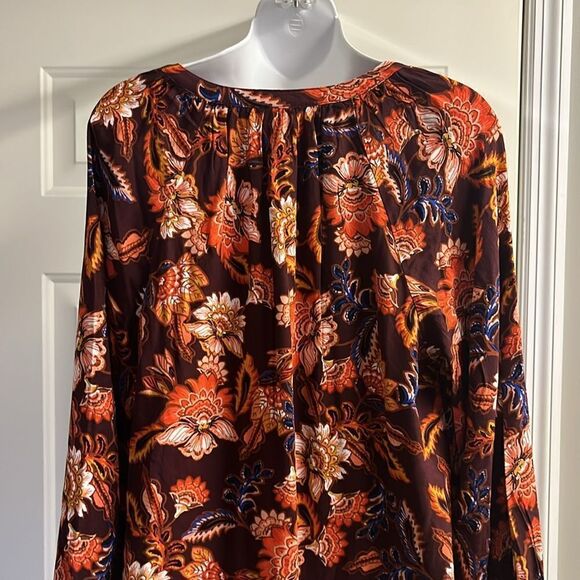 Old Navy Autumn Fall V Neck Long Sleeve Flowy Boho Rayon Blouse- Medium - Picture 10 of 13
